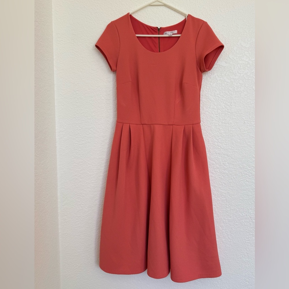 DownEast Textured Zip-up Coral Dress with Pockets